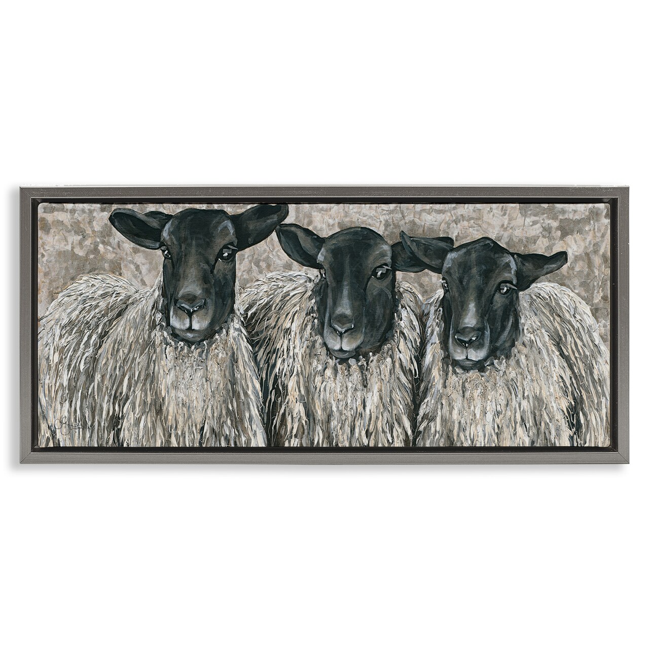 Stupell Industries Three Sheep Trio Portrait Framed Floater Canvas Wall Art